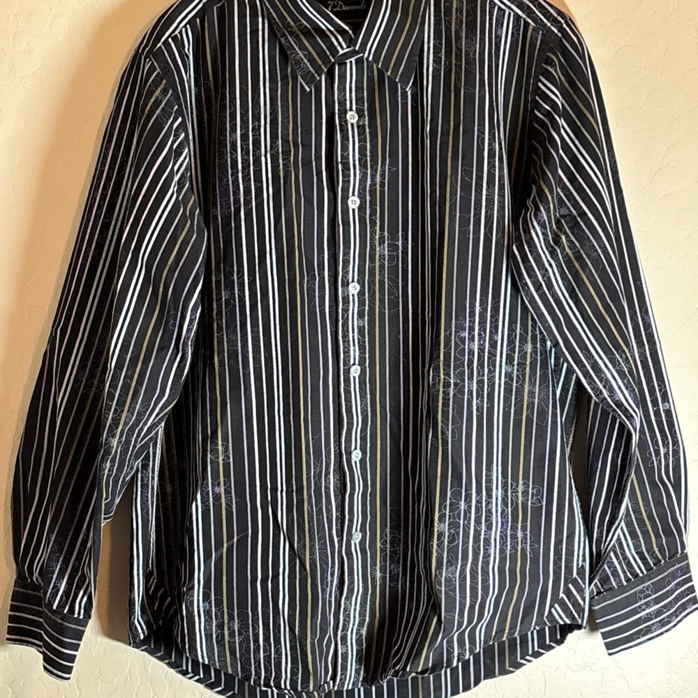 7 Diamonds Dress Shirt Men's L Striped Floral Pattern Long Sleeve Button Up